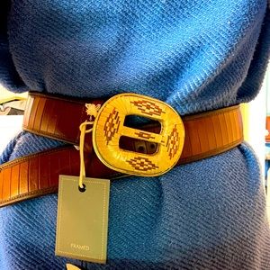 Boho Framed genuine leather belt with southwestern-style belt buckle